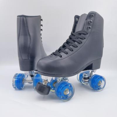 China PU Leather+Velvet Striping Hot Sale High Quality Professional Classic Black Skates Quadruple Roller Skates From Amazon 4 Wheels for sale