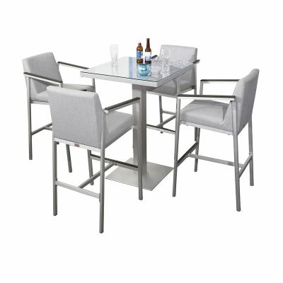 China Modern Outdoor High Bar Glass Top Furniture Modern Aluminum Metal Leisure Cafe Table Set for sale