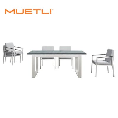 China Tempered Glass Top Modern Design Luxury Aluminum Coffee Room Table Dining Set For Outdoor Garden for sale