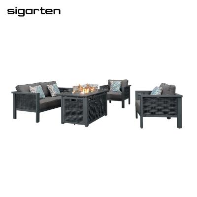 China Unique Modern Aluminum Design Furniture Gas Fire Place Outdoor Stocked Sofa Set Office for sale