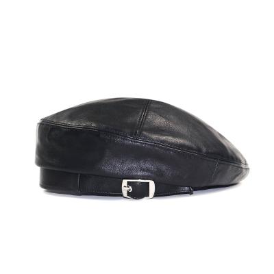 China European and American Custom Metal Buckle Style PU Beret Hat Leather Hat for Women for sale