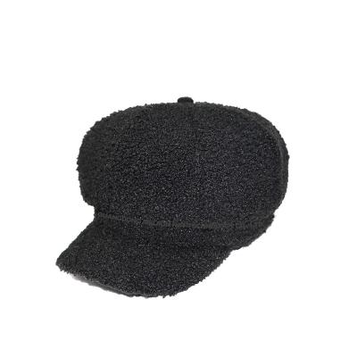 China Custom European and American style women newsboy hat winter black cashmere beret hat with brim for sale