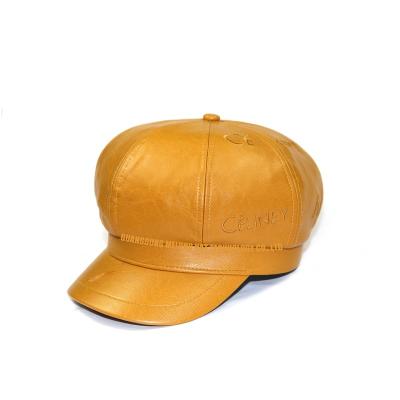 China European and American Style Customized 8 Panel Newsboy Hat Embroidered Logo Beret Hats Leather Caps For Women for sale