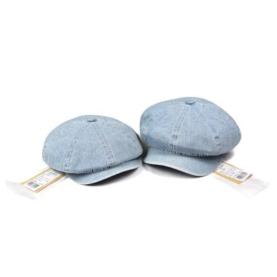 China European and American custom made hats women's artist style denim newsboy octagonal hats for mother and baby for sale