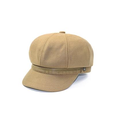 China European and American Style Customized Camel Color Newsboy Taxi Driver Hat Women Vintage Beret Wool Hat With Rope for sale