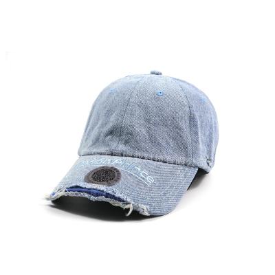 China COMMON Embroidery Baseball Denim Dad Hat Washed Distressed Hat With Custom Logo for sale