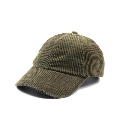 China Vintage Army Green Corduroy 6 Panel Low Profile Breathable Dad Hat Plain Blank Baseball Cap With Custom Logo for sale