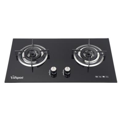 China Hotel Gas Kitchen 2 Burner Tempered Glass Brass Burner Built-in Gas Hob for sale