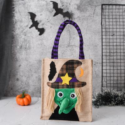 China Trick or Treating Halloween Ghost Bag Heks Pompoen Zwarte Kat Candy Bag 26 * 15cm Linnen Te koop