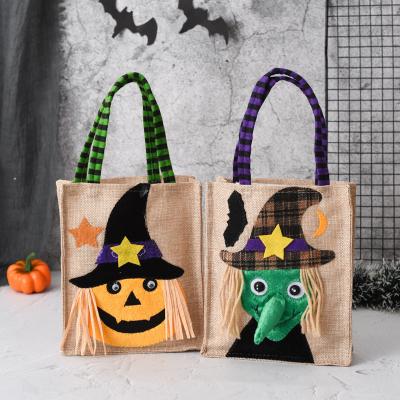 China Halloween Theme Candy Bag Daily Handbag with Linen Material and 27g Witch Pumpkin Design for sale