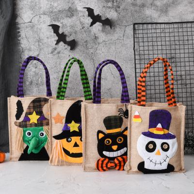 China Saco de doces de Halloween com tema abóbora bruxa Material de linho ecológico e reutilizável à venda