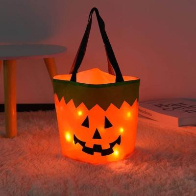 China Customized Size Halloween Basket LED Light Kids Gift Trick Or Treat Candy Bucket Bag for sale