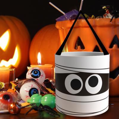 China LOGO Printed LED Light Halloween Pumpkin Tote Bag for Kids Trick Or Treat Candy Bucket for sale