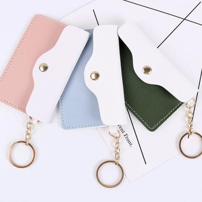 China Popular Portable Leather Card Wallet PU Leather Pocket Purse Modern Contrast Color Change Coin Key Chain Holder for sale