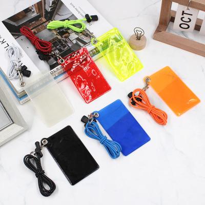 China Popular Fashion Wallet Credit Card Holder Clear PVC Leather ID Card Holder with Elastic Neck Lanyard for sale