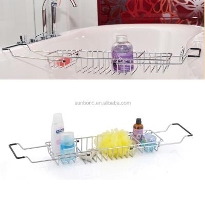 China Sustainable Chrome Over Bathtub Rack Tray Tub Caddy Bathroom Storage Shelf for sale