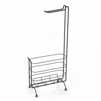 China Display& Storage Black Toilet Paper Floor Metal Wire Toilet Paper Holder Magazine Rack for sale