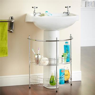 China Viable Under Sink Bathroom Pedestal Storage Rack With 2 Shelves And Hand Towel Rack for sale