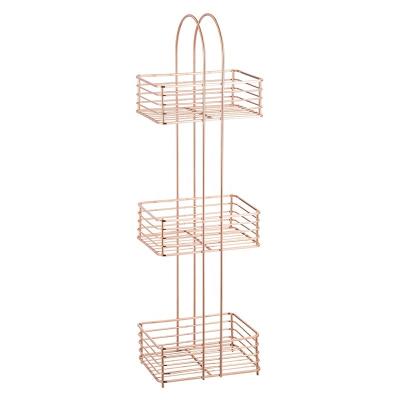 China Sustainable 3 Tier Rose Gold Metal Wire Storage Rack Steel Corner Bathroom Cart Rack for sale