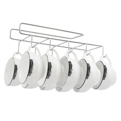 China Workable Wire 10 Hook Cup Holder Under Shelf Cup Hooks Hanger Coffee Cup Organizer Drying Rack for sale