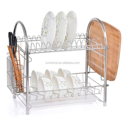 China Sustainable Household Items Wire 2 Tiers Kitchen Iron Multifunctional Dish Rack for sale