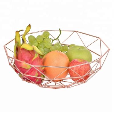 China Sustainable Kitchen Storage Rose Gold Wire Metal Food Fruit Display Basket for sale