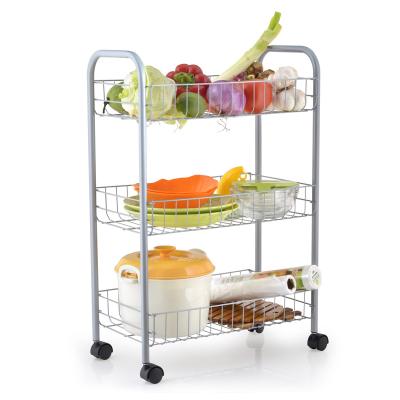 China Sustainable 3 Tier Metal Wire Multi Purpose Storage Cart With Wheels for sale