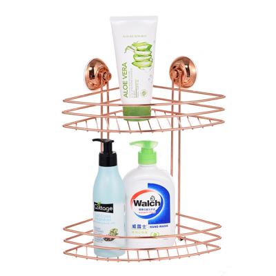 China Sustainable High Quality Bath Bedroom Suction Cup Rose Gold Shower Rack Corner Trolley for sale