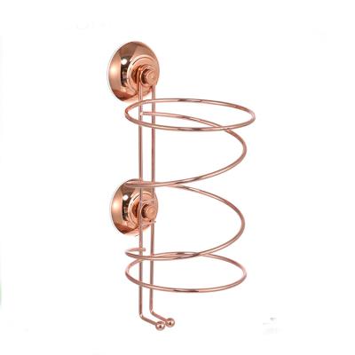 China Wholesale Viable Rose Gold Wall Mounted Hands Free Metal Wire Suction Hair Dryer Stand Holder for sale