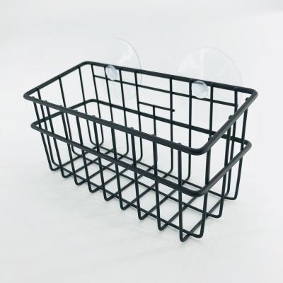 China Sustainable Metal Wire Suction Shower Caddy Storage Basket Soap Sponge Holder For Bathroom Organization for sale