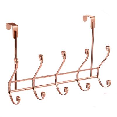 China Rose Gold Double Metal Sustainable Household Over The Door Hook Coat Hat Hat Hanger With 5 Hooks for sale