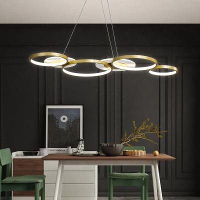 China Meerosee Modern Modern Lighting Fixtures Metal Acrylic Design Led Gold / Black Round Chandelier Circle Led Pendant Light MD87195 for sale