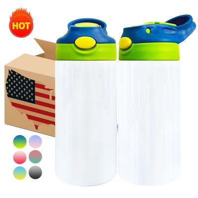 China USA Warehouse 12oz Viable White Sublimation Water Tumbler Double-Insulated Bottle Straight Baby Water Bottle With Flip Top Lid for sale