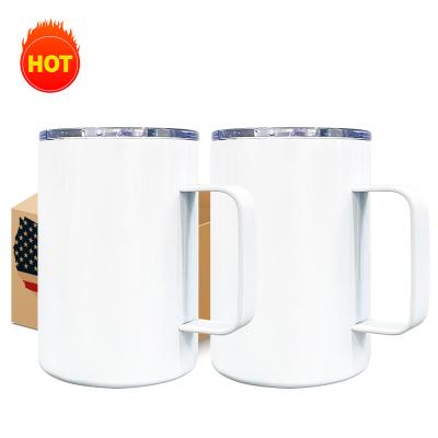 China Viable USA Warehouse 12oz Sublimation Coffee Mug Vacuum Insulated Sublimation Empty Camp Mug With White Handle Gloss Vacuum Camping Mug for sale