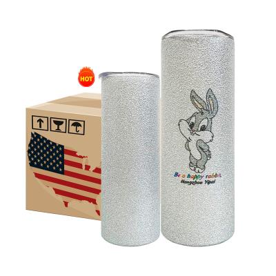 China Sustainable USA Warehouse 20 oz Silver Rough Skinny Straight Travel Tumbler Glitter Sublimation Mug For Dye Sublimation Heat Press for sale