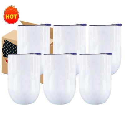 China Wine Shape 12oz Egg Shape Wine Tumbler USA Warehouse Durable Cool White Glossy Straight Sublimation Upright Tumbler For Keeping Drinking for sale