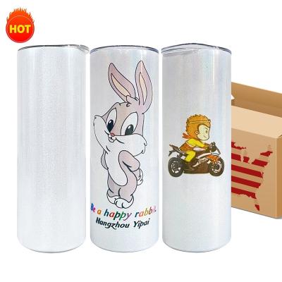 China 20oz Viable USA Warehouse For Sublimation Transfer Tumbler Lean Straight White Sublimation Glitter Heat Press Printing for sale