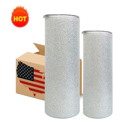 China Viable USA Warehouse 20Oz 600ml Lean Straight Powder Glitter Silver Sublimation Tumbler Rough For DIY Printing for sale