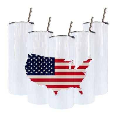 China Durable USA Warehouse 20oz L Skinny Straight Slim Shape Bottom With Metal Straws Sublimation Blanks Skinny Straight Edge Flat Tumbler for sale