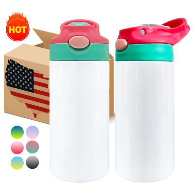 China Durable USA Warehouse 12oz Baby Sippy Unbreakable Sports Water Upright Tumbler Bottle With Splash Proof Lid For White Sublimation for sale