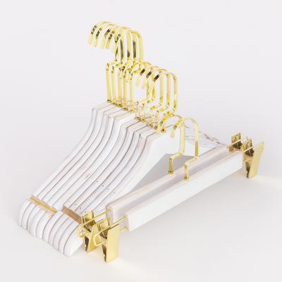 China New Design Luxury Premium DISPLAY Non Slip White Wood Coat Hanger With Gold Hook for sale