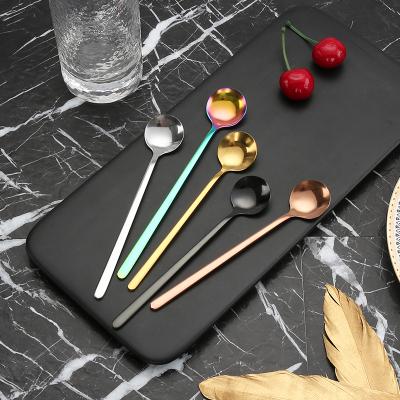 China Amazon Viable Popular Custom Made 17cm Steel Tea Spoon 13cm 15cm Mini Small Long Handled Stainless Rose Gold Teaspoon Metal Dessert for sale