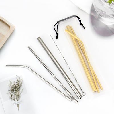 China Custom Logo 304 Stainless Steel Metal Straw Amazon Drinking Straw Set Best Seller Reusable Bag Drinking Straw for sale