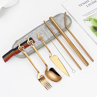 China Viable Hot Selling Stainless Steel Musical Note Spoon Fruit Fork Knife Spoon Set Decorative Dinnerware Set Straw for sale