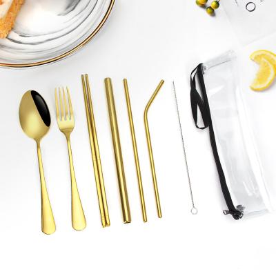 China 2021 Travel Reusable Camping Amazon Straw Cutlery Set Tableware Viable Spoon Hot Fork for sale