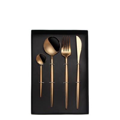 China Sustainable Weddings Tableware Hotel Four-Piece Set Cutlery Set Mirror Polished Gold Rose Gold Flatware Set With Gift Box for sale