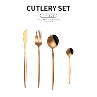 China Viable Royal Wedding Dinnerware Set Stainless Steel Tableware Set Luxury Golden Bright Titanium Gold Flatware Set for sale