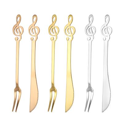 China Viable Stainless Steel Staff Sheet Music Shape Moon Cake Knife And Forking Cute Kitchen Utensils Dessert Fork for sale