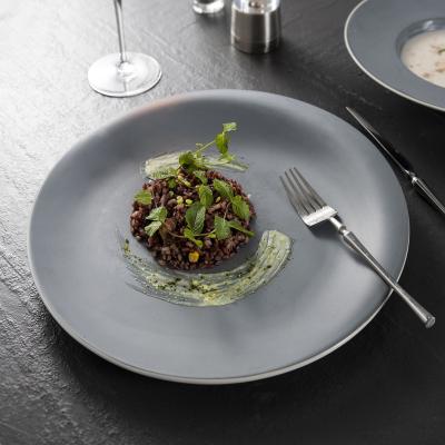 China Sustainable Dinnerware Wedding Fancy Style Ins Matter Gery Appetizer Plates Dish Platos Curve Irregular Hotel Large Restaurant Ceramic Plates for sale