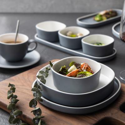 China Sustainable Dinnerware Set Matte Porcelain Restaurant Dishes Homewares Ceramic Square Dinner Dishes And Bowls Sets Nordic Dinnerware Dinnerware for sale